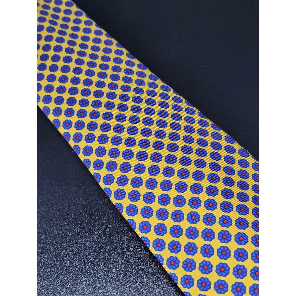 Turnbull & Asser Necktie Yellow Blue Red Floral Geometric Silk Made In England